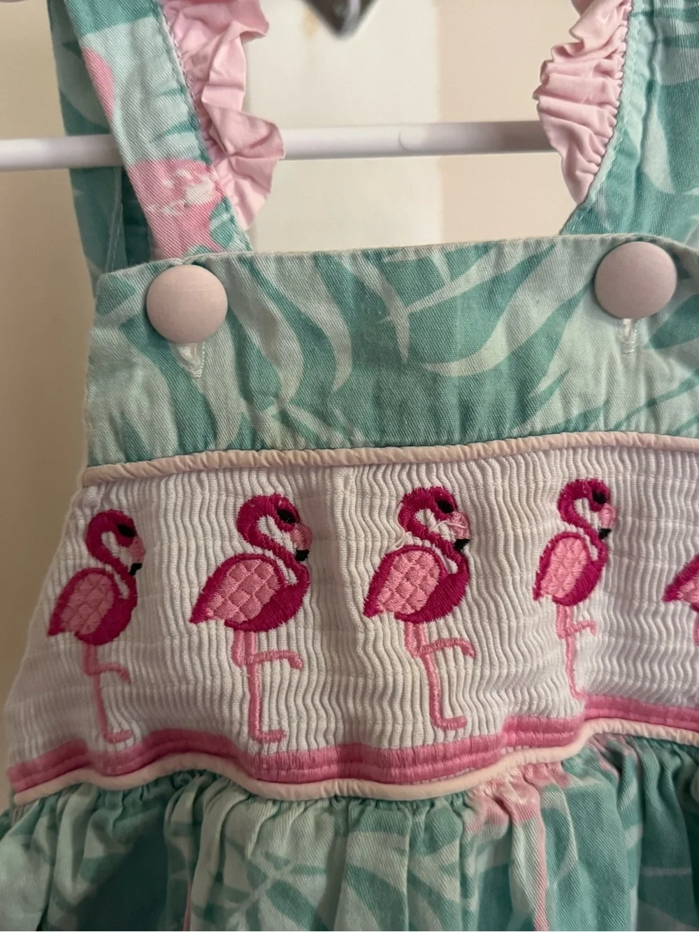 Lil Cactus Smocked Flamingo Ruffle Butt Romper